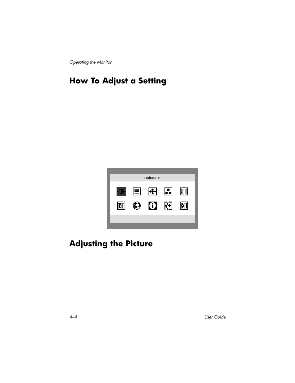 How to adjust a setting, Adjusting the picture | HP Pavilion L176v 17 inch LCD Monitor User Manual | Page 18 / 40