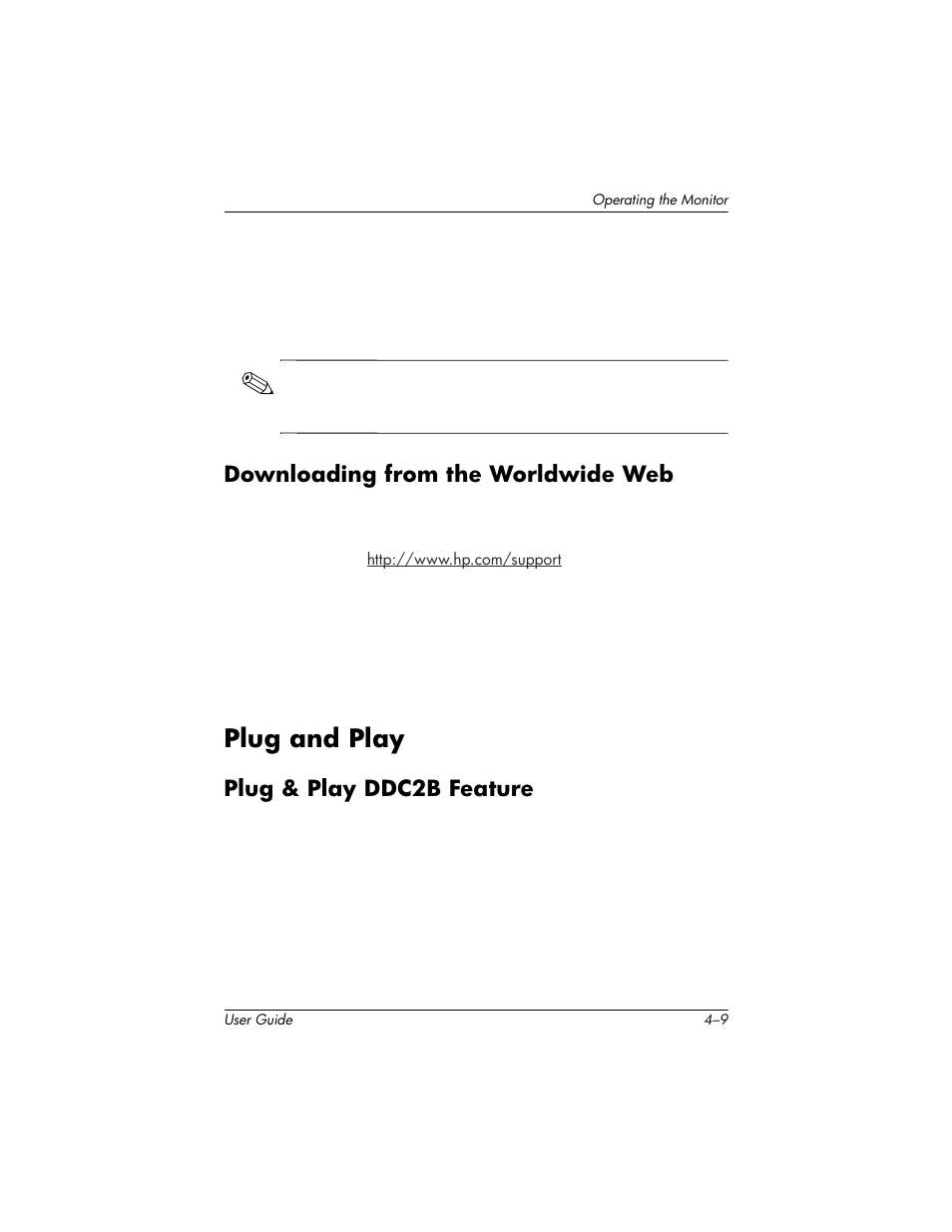 Downloading from the worldwide web, Plug and play, Plug & play ddc2b feature | Downloading from the worldwide web –9, Plug and play –9, Plug & play ddc2b feature –9 | HP Pavilion L176v 17 inch LCD Monitor User Manual | Page 23 / 40