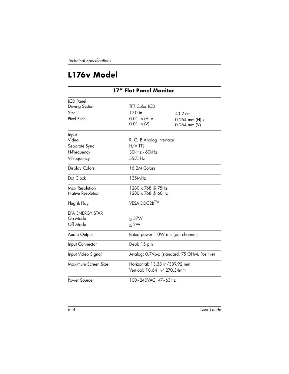 L176v model | HP Pavilion L176v 17 inch LCD Monitor User Manual | Page 32 / 40