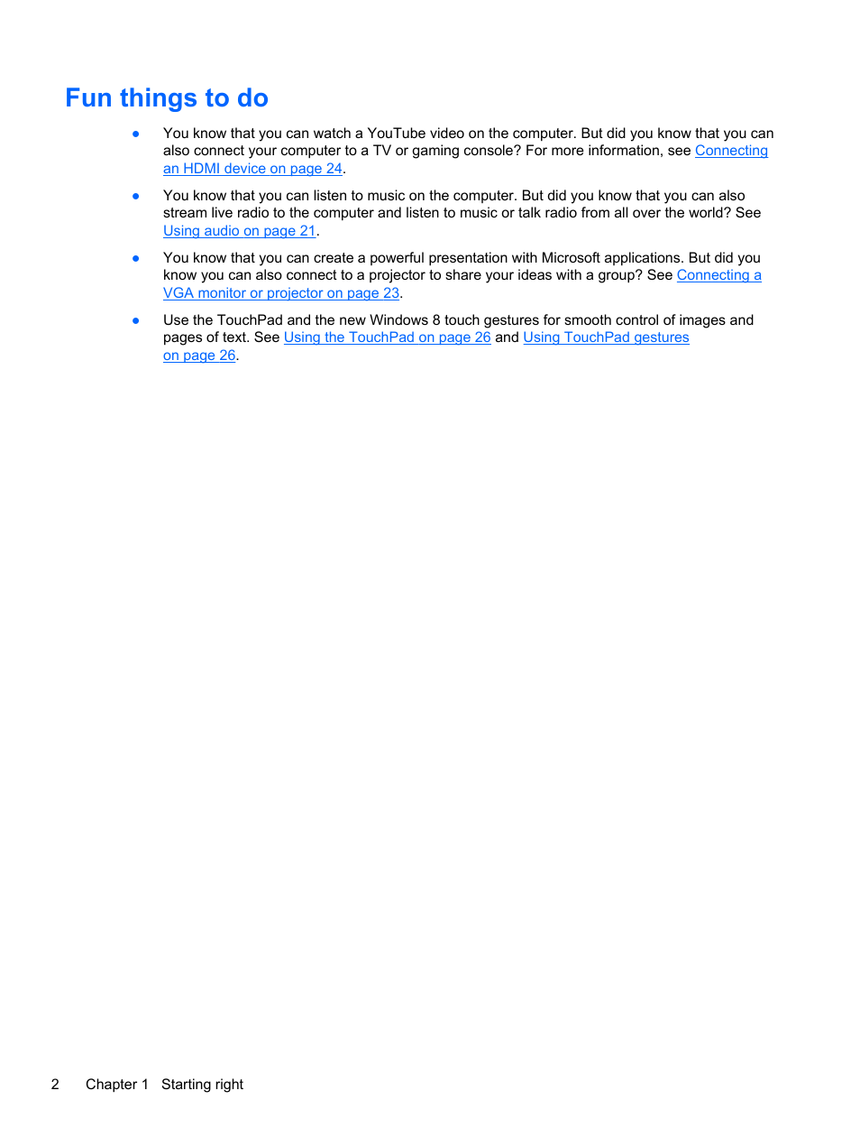 Fun things to do | HP Pavilion 15-e043cl Notebook PC User Manual | Page 12 / 89