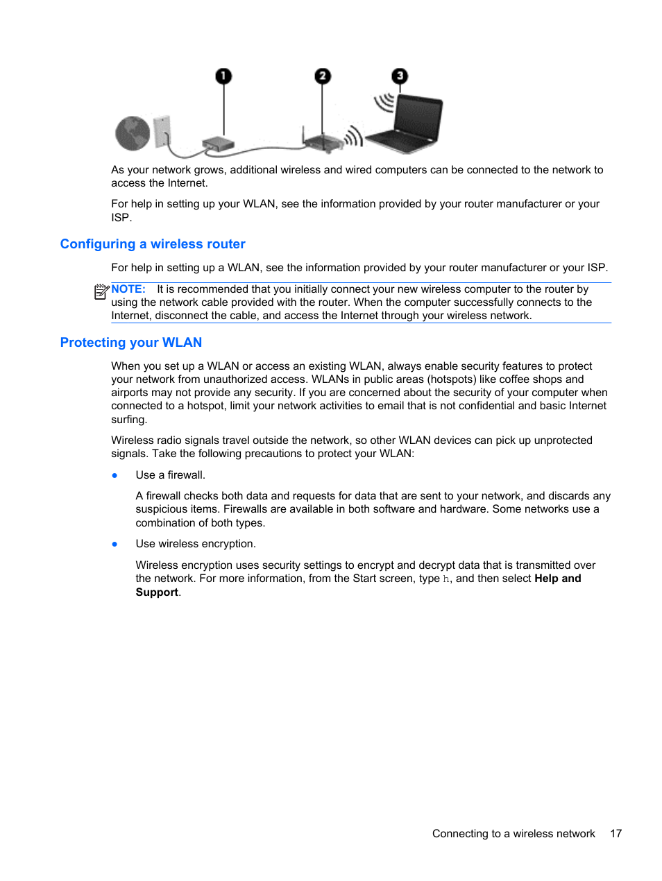 Configuring a wireless router, Protecting your wlan, Configuring a wireless router protecting your wlan | HP Pavilion 15-e043cl Notebook PC User Manual | Page 27 / 89