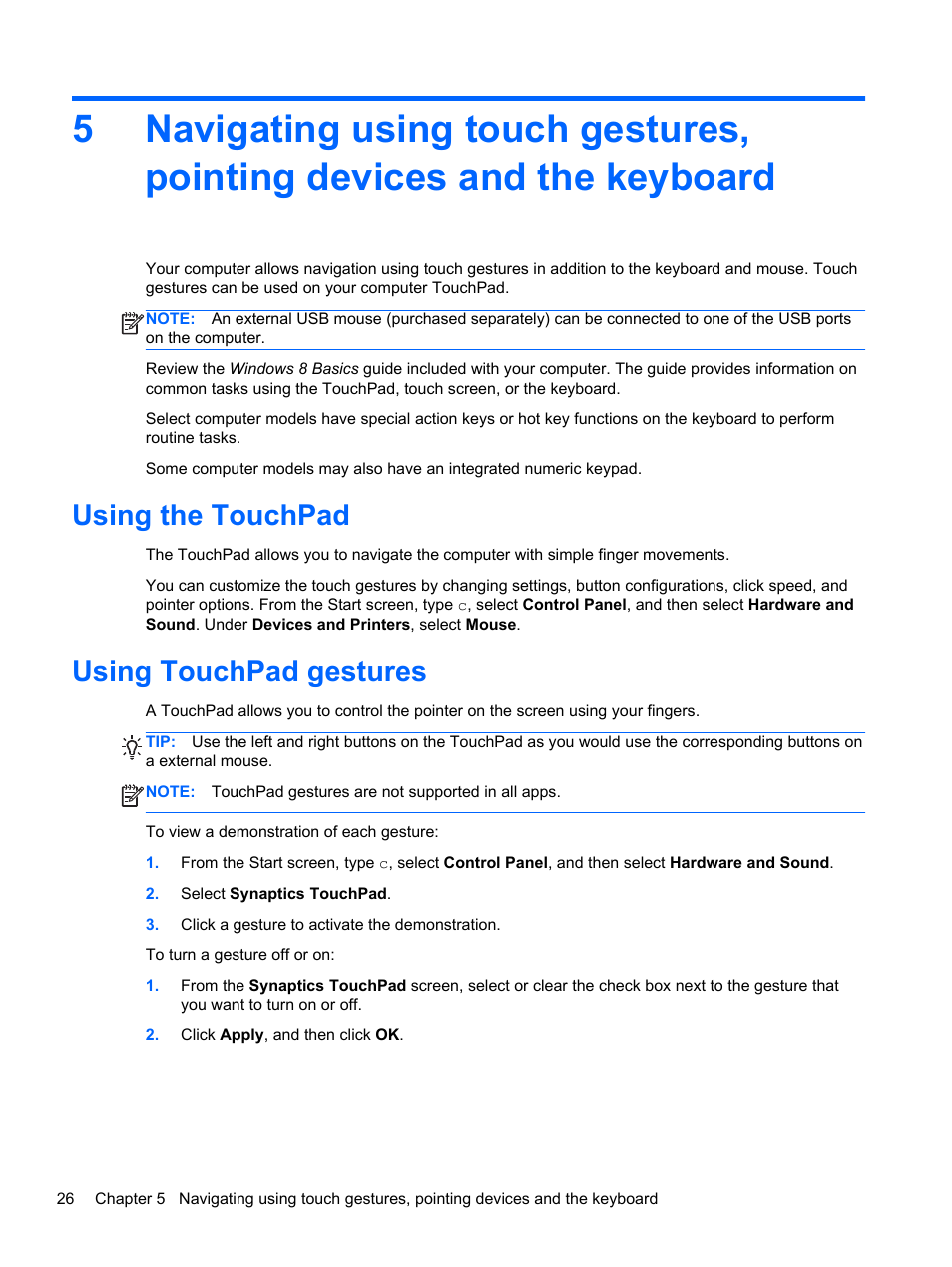 Using the touchpad, Using touchpad gestures, Using the touchpad using touchpad gestures | Text. see | HP Pavilion 15-e043cl Notebook PC User Manual | Page 36 / 89