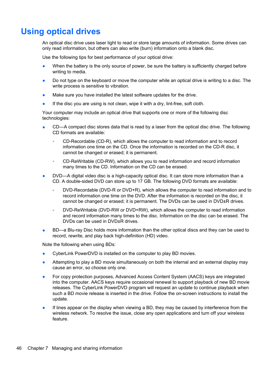 Using optical drives | HP Pavilion 15-e043cl Notebook PC User Manual | Page 56 / 89