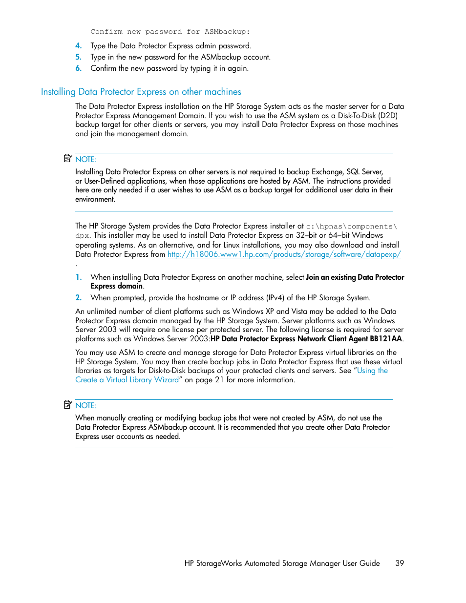Installing data protector express on other, Devices | HP X1000 Network Storage Systems User Manual | Page 39 / 62