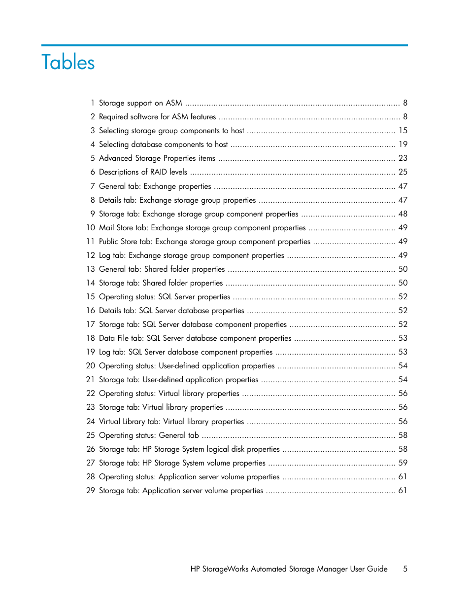 Tables | HP X1000 Network Storage Systems User Manual | Page 5 / 62