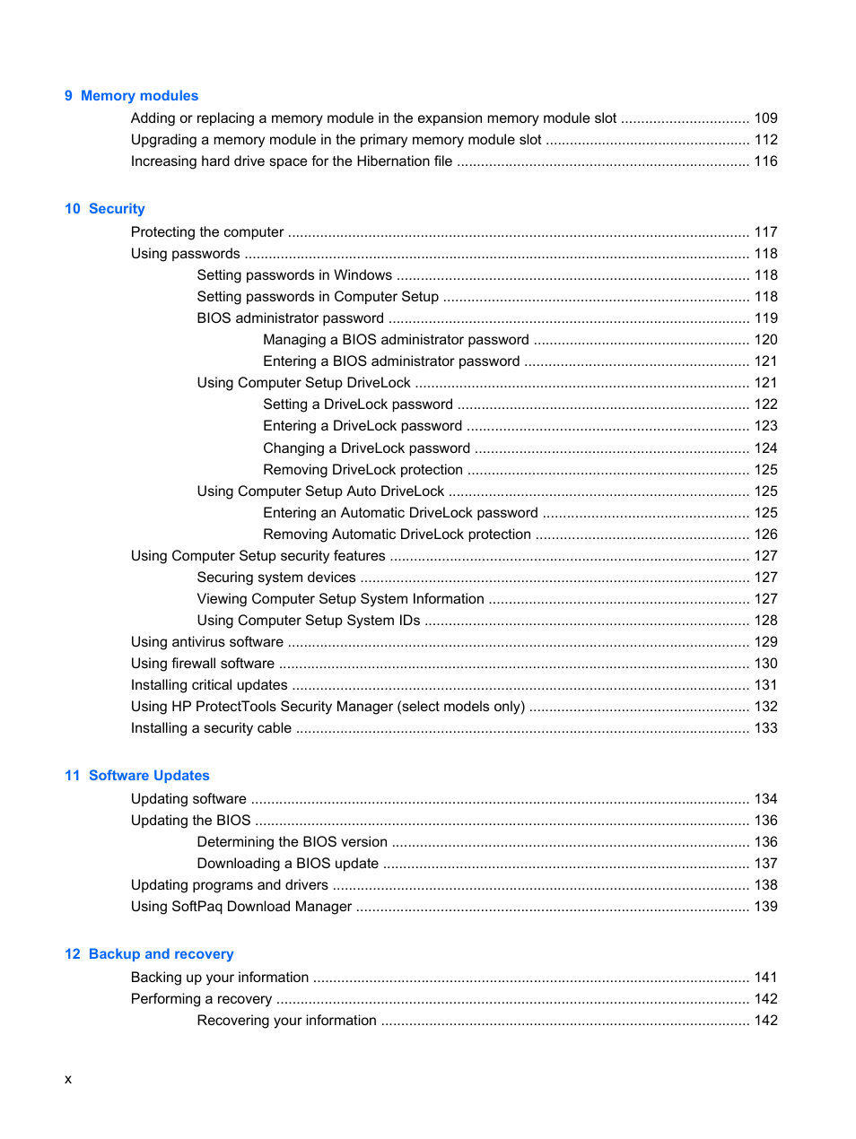 HP EliteBook 8540w Mobile Workstation User Manual | Page 10 / 183