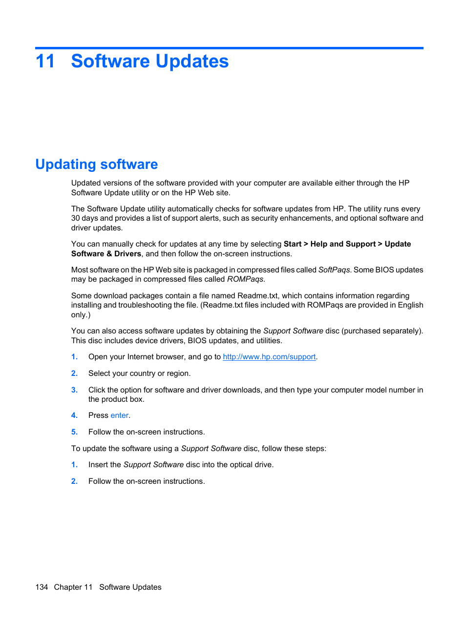 Software updates, Updating software, 11 software updates | HP EliteBook 8540w Mobile Workstation User Manual | Page 146 / 183