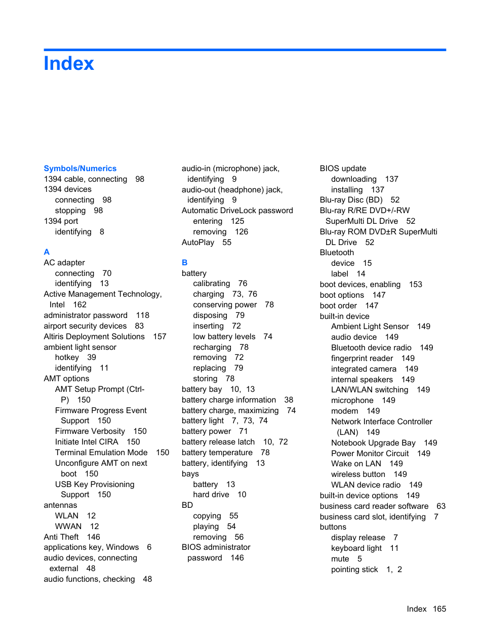 Index | HP EliteBook 8540w Mobile Workstation User Manual | Page 177 / 183