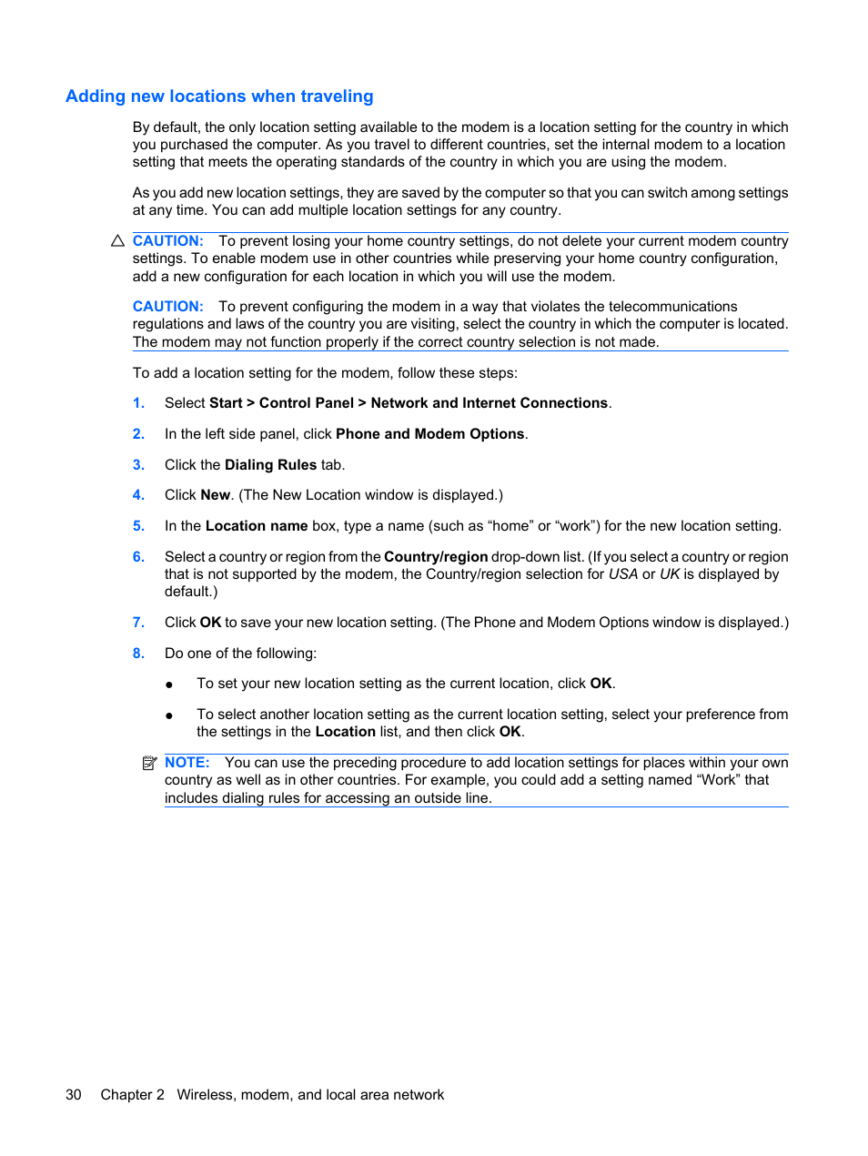 Adding new locations when traveling | HP EliteBook 8540w Mobile Workstation User Manual | Page 42 / 183