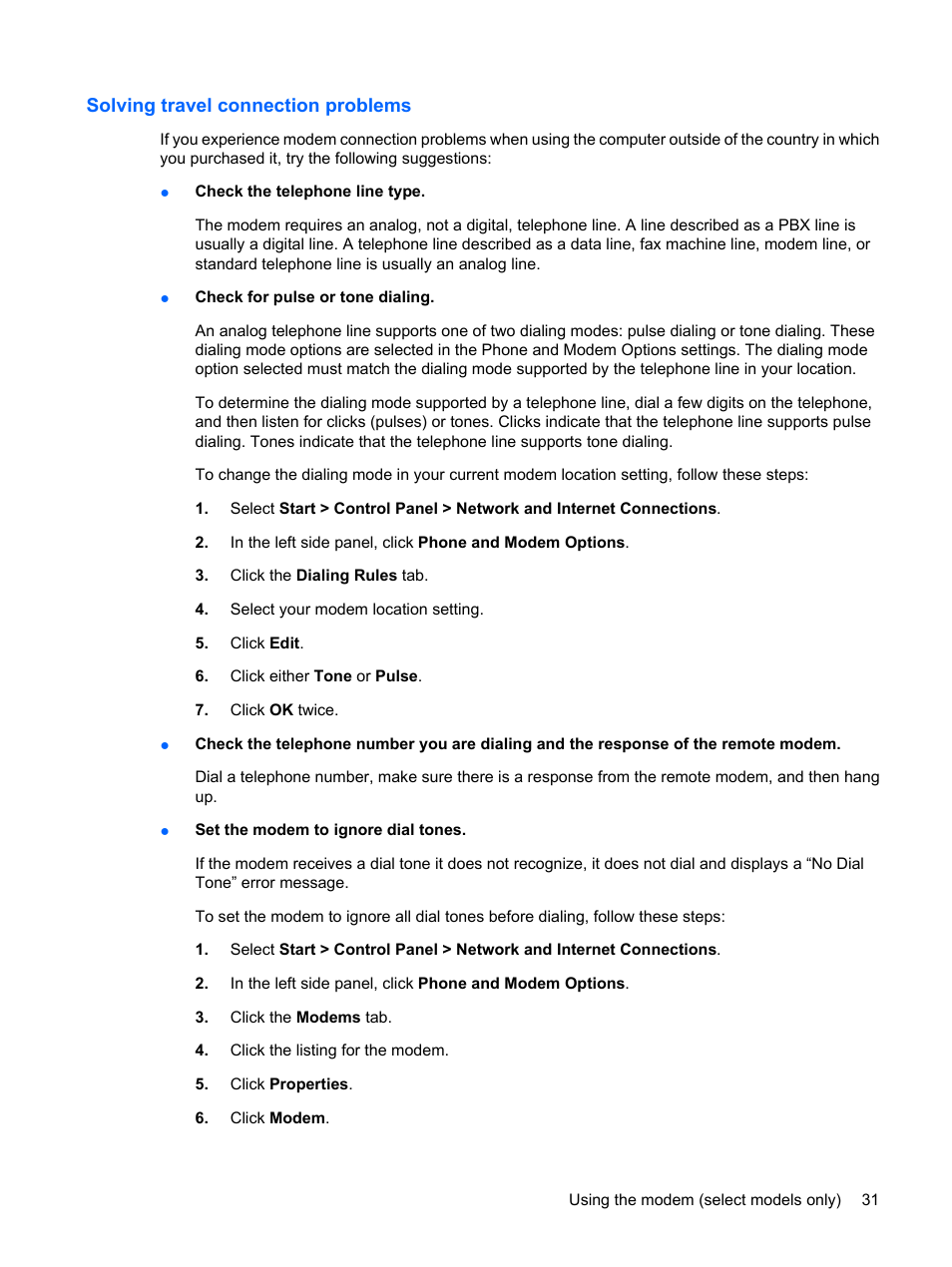 Solving travel connection problems | HP EliteBook 8540w Mobile Workstation User Manual | Page 43 / 183