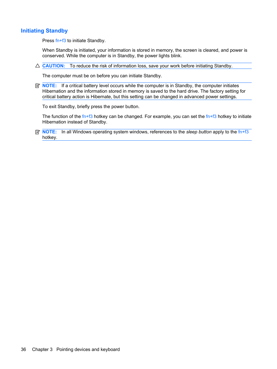 Initiating standby | HP EliteBook 8540w Mobile Workstation User Manual | Page 48 / 183