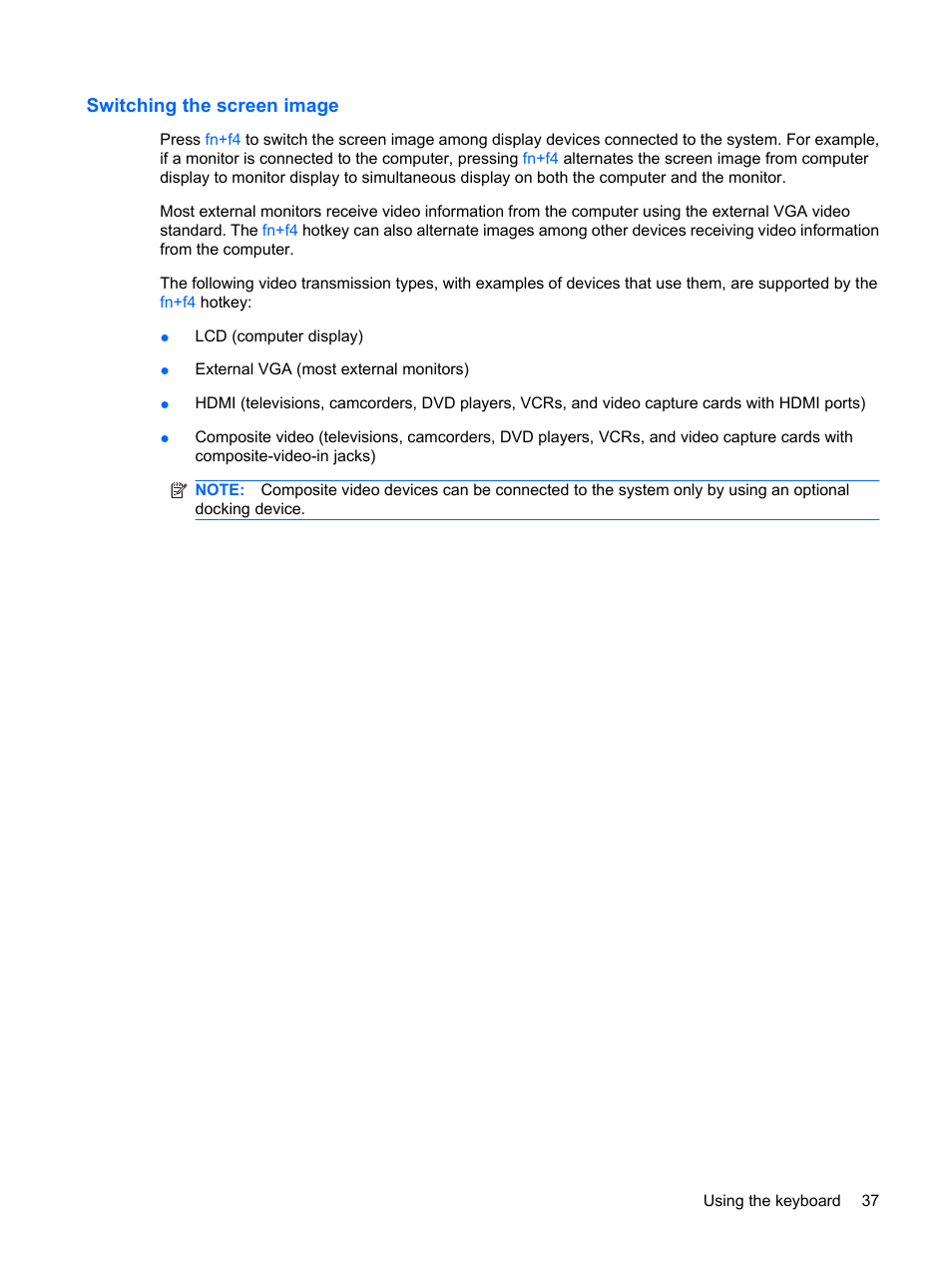 Switching the screen image | HP EliteBook 8540w Mobile Workstation User Manual | Page 49 / 183