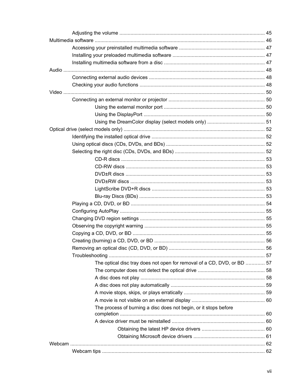 HP EliteBook 8540w Mobile Workstation User Manual | Page 7 / 183