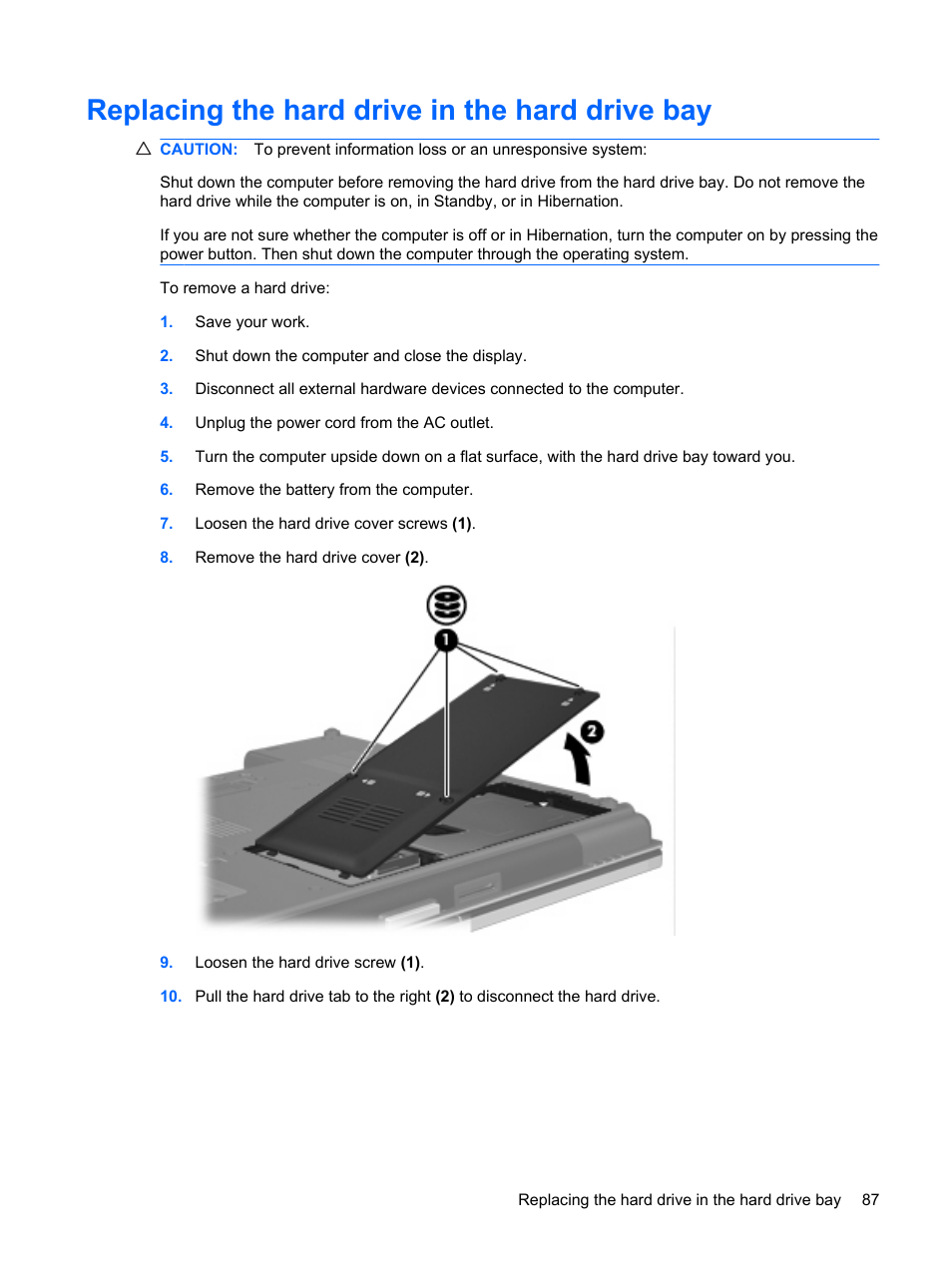 Replacing the hard drive in the hard drive bay | HP EliteBook 8540w Mobile Workstation User Manual | Page 99 / 183