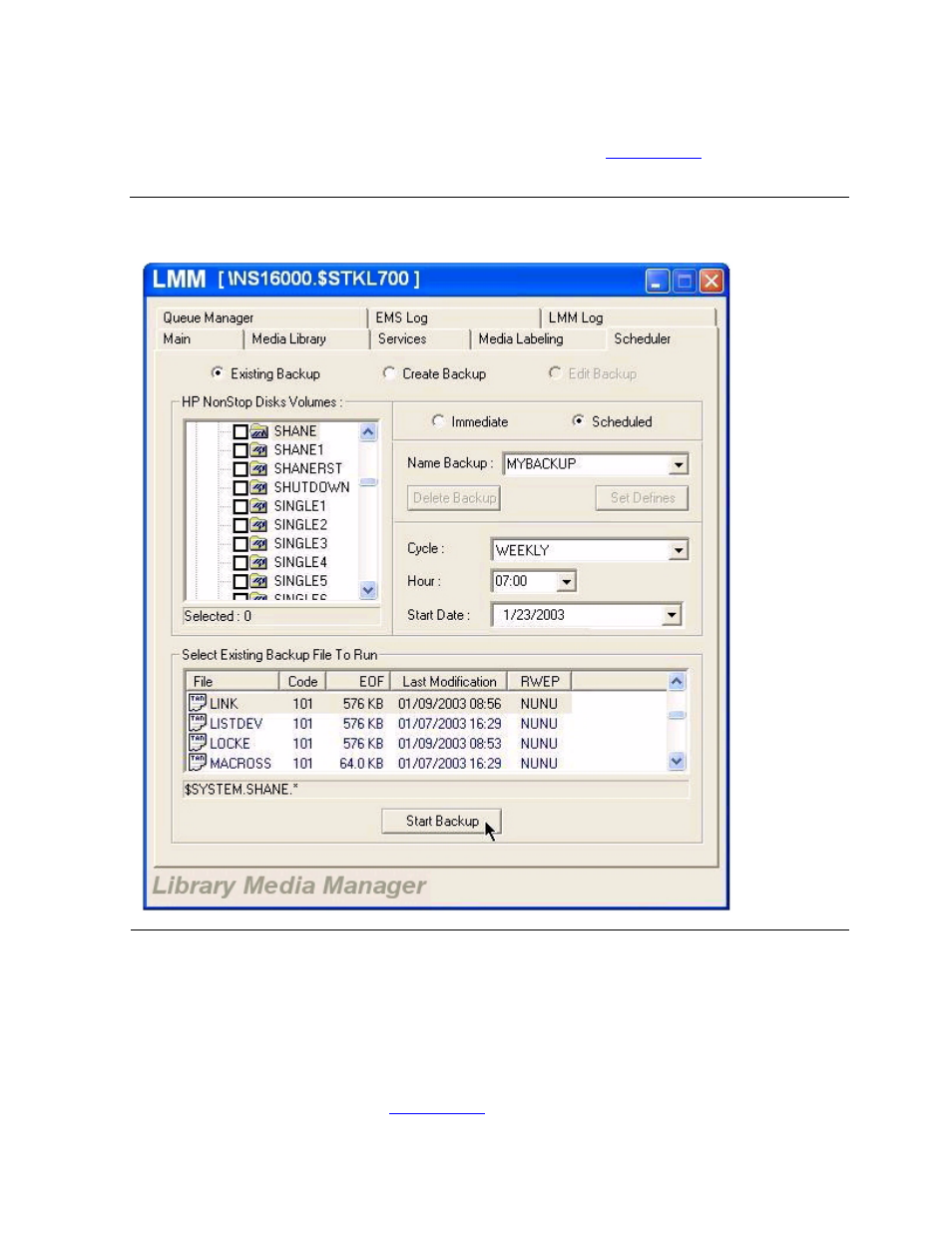 Figure 6-15, Existing scheduled backup | HP Integrity NonStop H-Series User Manual | Page 111 / 234
