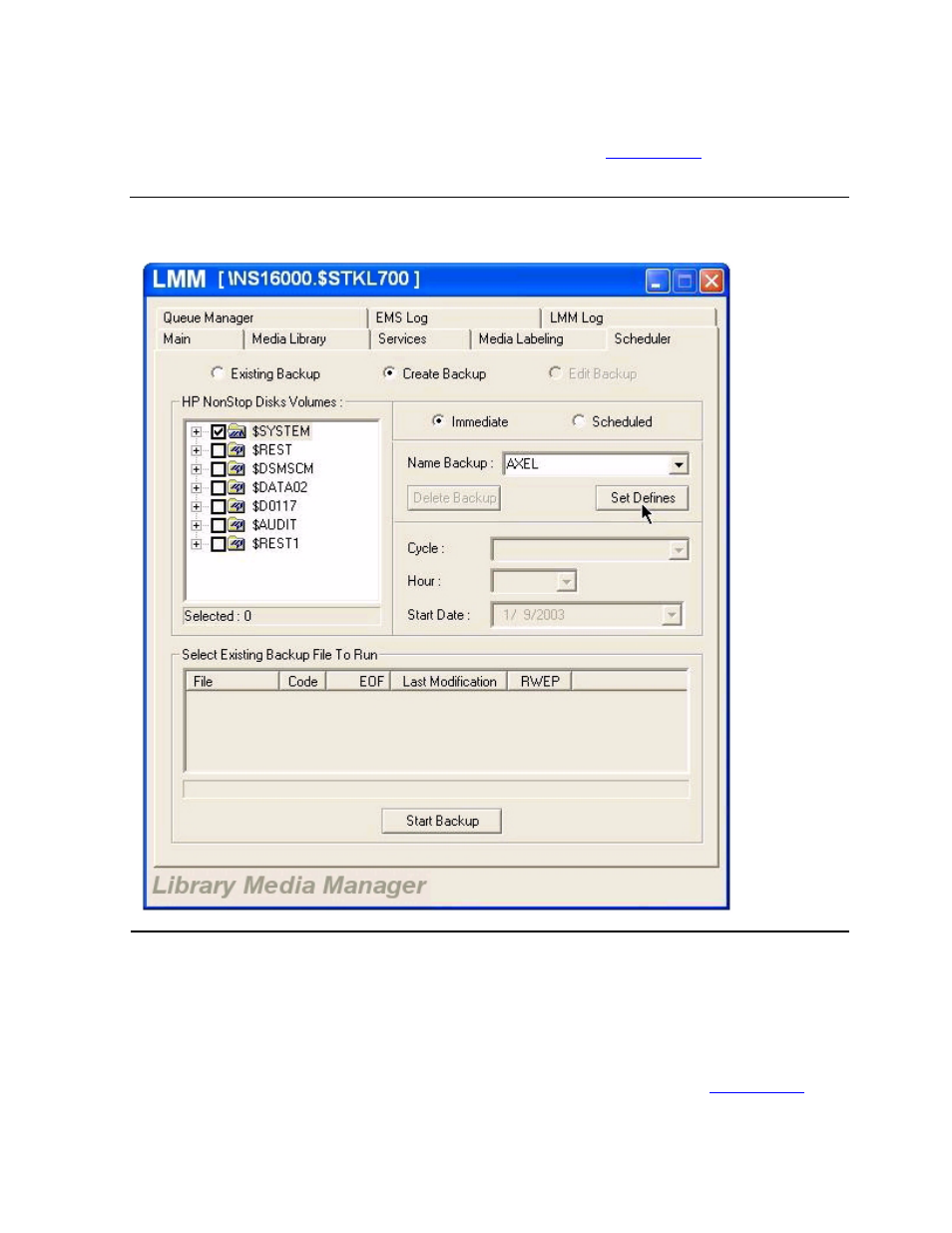 Figure 6-16, Create immediate backup, Create an immediate backup | HP Integrity NonStop H-Series User Manual | Page 113 / 234