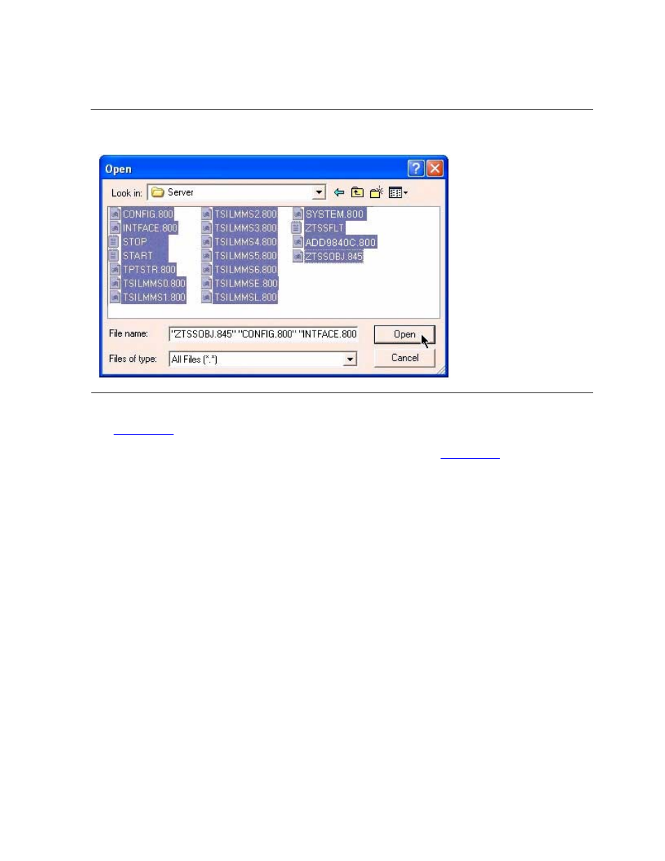 Figure 2-5, Open dialog box with server files | HP Integrity NonStop H-Series User Manual | Page 25 / 234
