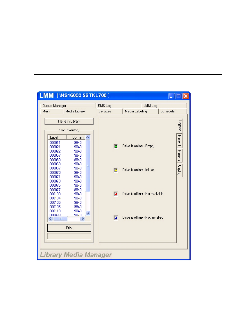 Media library tab, Figure 6-4, Media library tab - legend | HP Integrity NonStop H-Series User Manual | Page 96 / 234