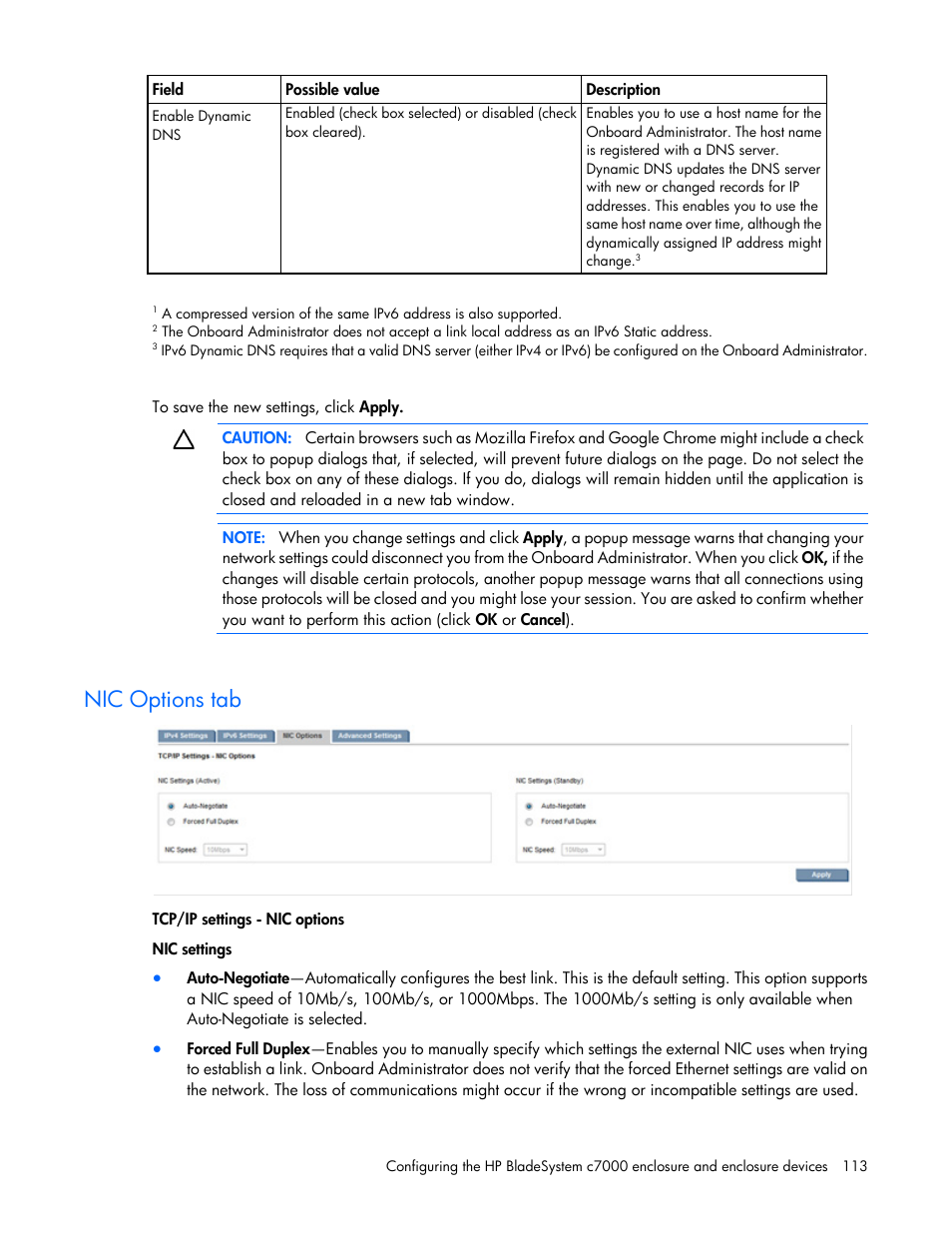 Nic options tab | HP Onboard Administrator User Manual | Page 113 / 347