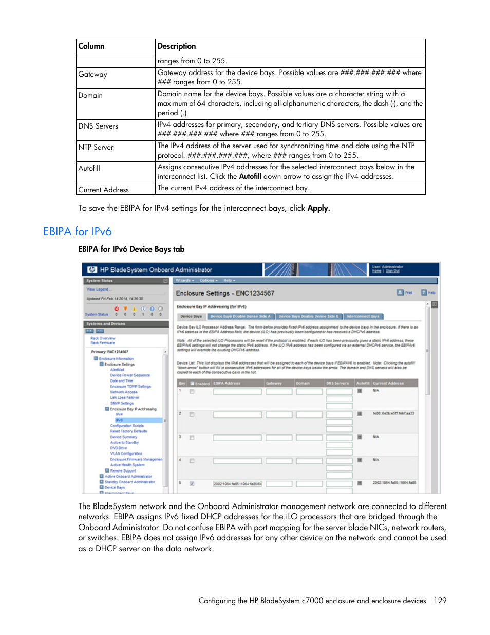 Ebipa for ipv6 | HP Onboard Administrator User Manual | Page 129 / 347
