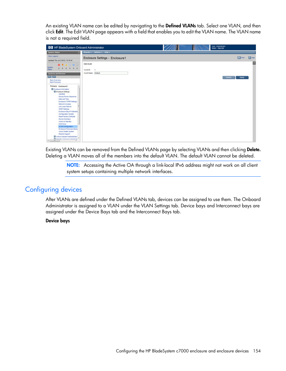 Configuring devices | HP Onboard Administrator User Manual | Page 154 / 347