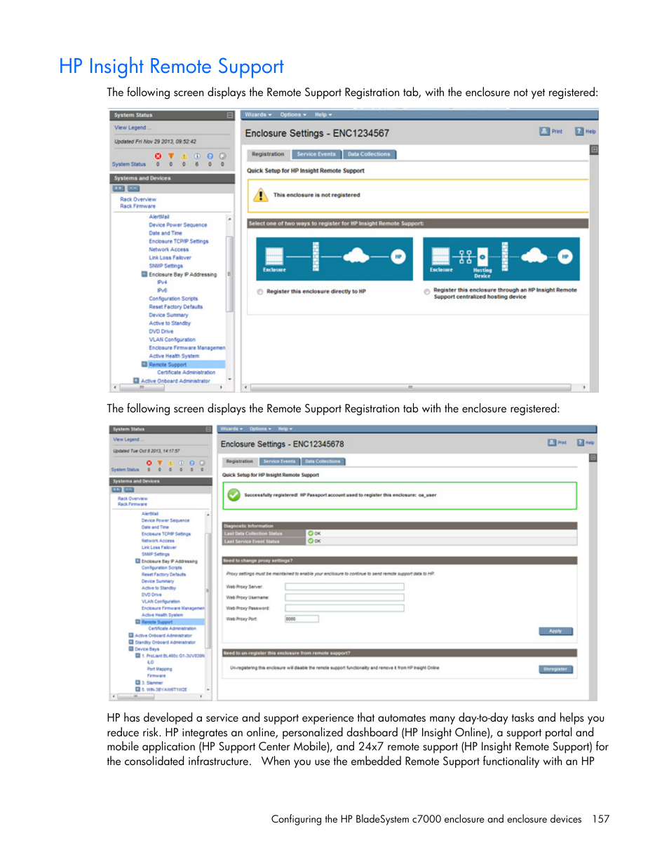 Hp insight remote support | HP Onboard Administrator User Manual | Page 157 / 347