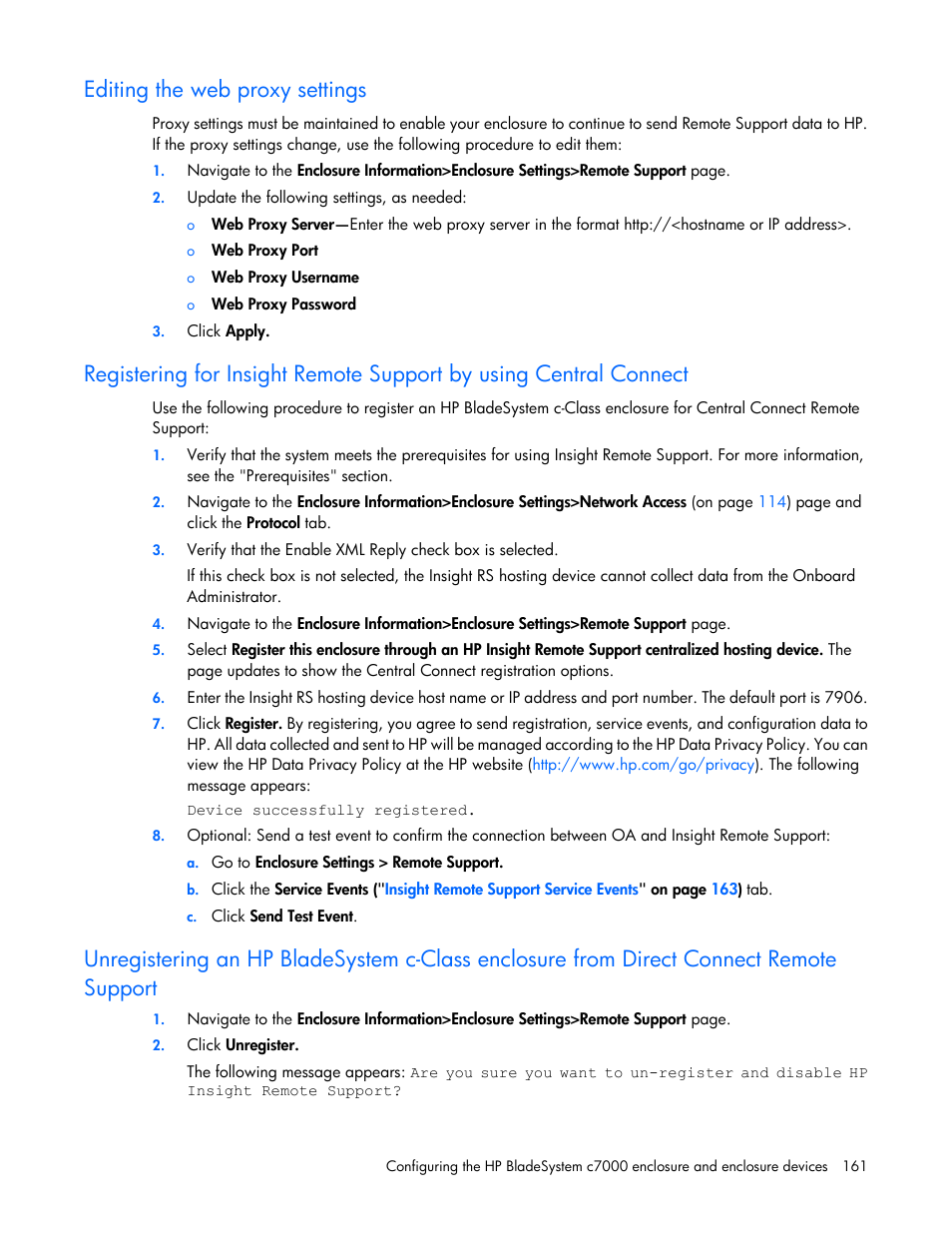 Editing the web proxy settings | HP Onboard Administrator User Manual | Page 161 / 347