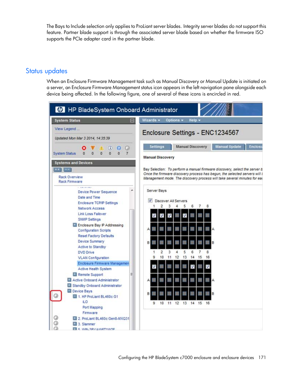 Status updates | HP Onboard Administrator User Manual | Page 171 / 347