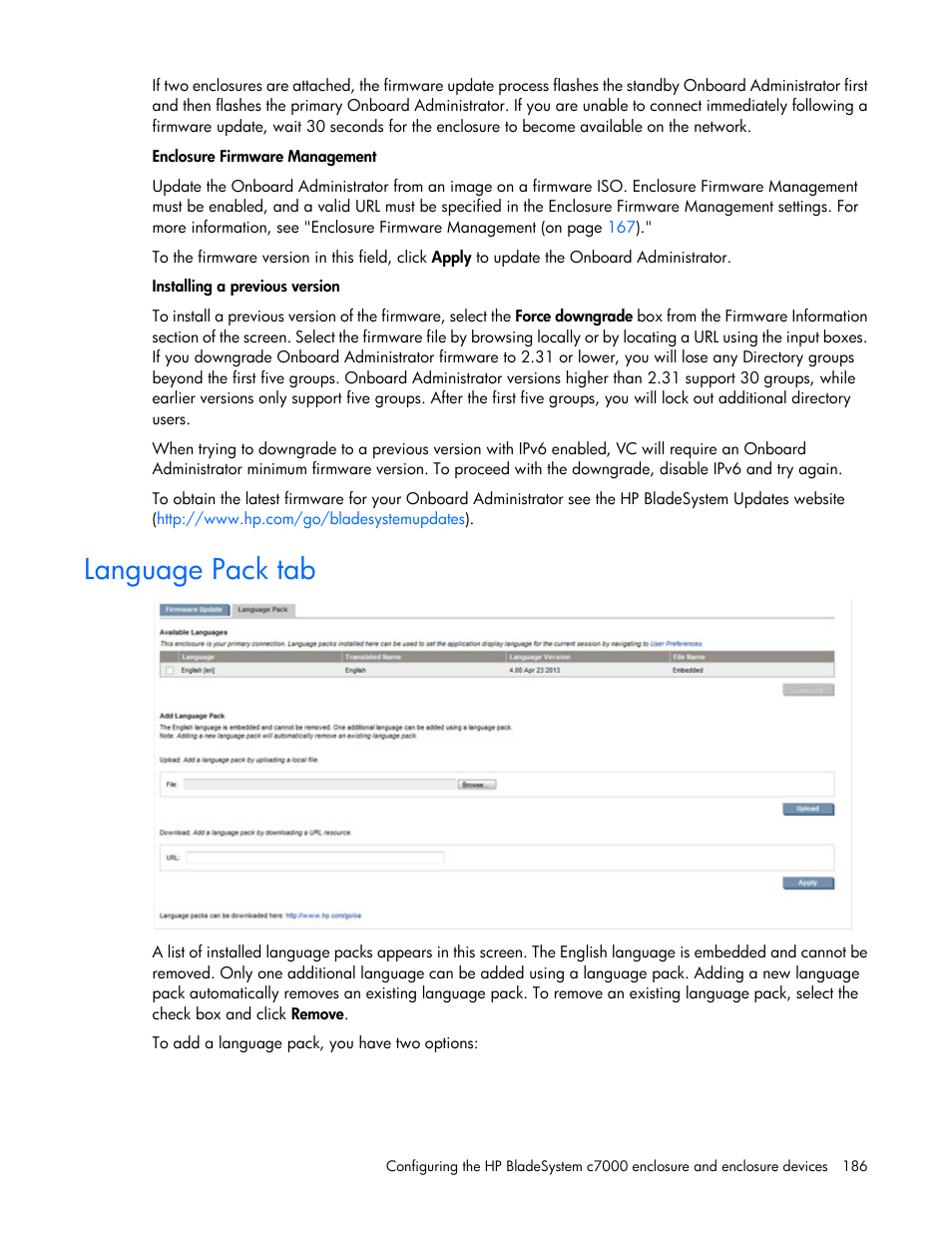 Language pack tab | HP Onboard Administrator User Manual | Page 186 / 347