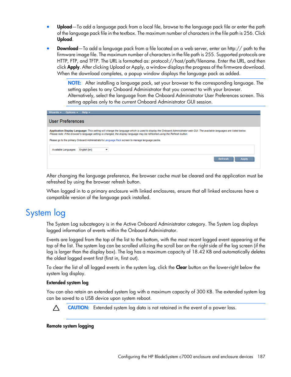 System log | HP Onboard Administrator User Manual | Page 187 / 347