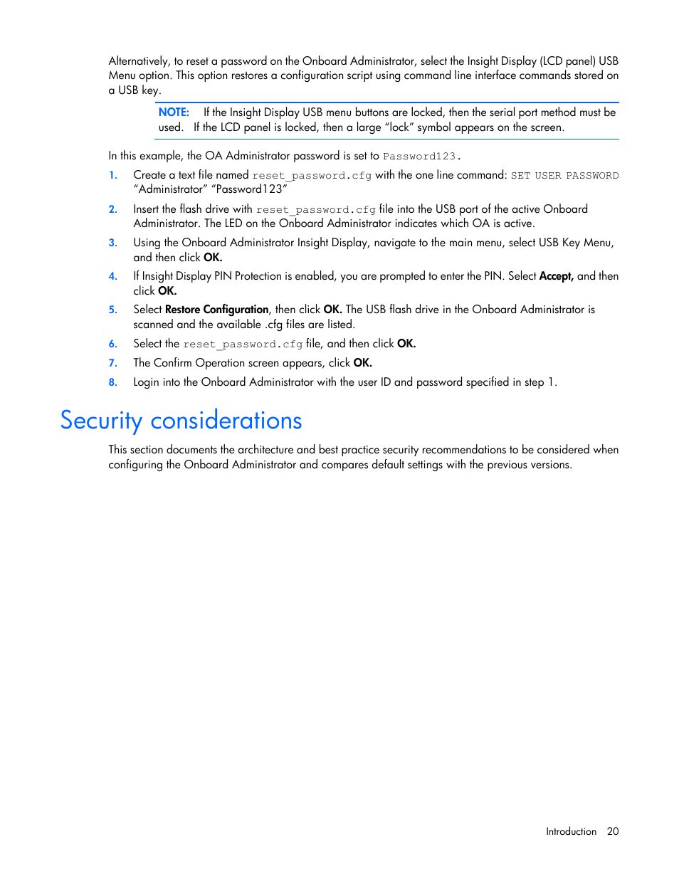 Security considerations | HP Onboard Administrator User Manual | Page 20 / 347