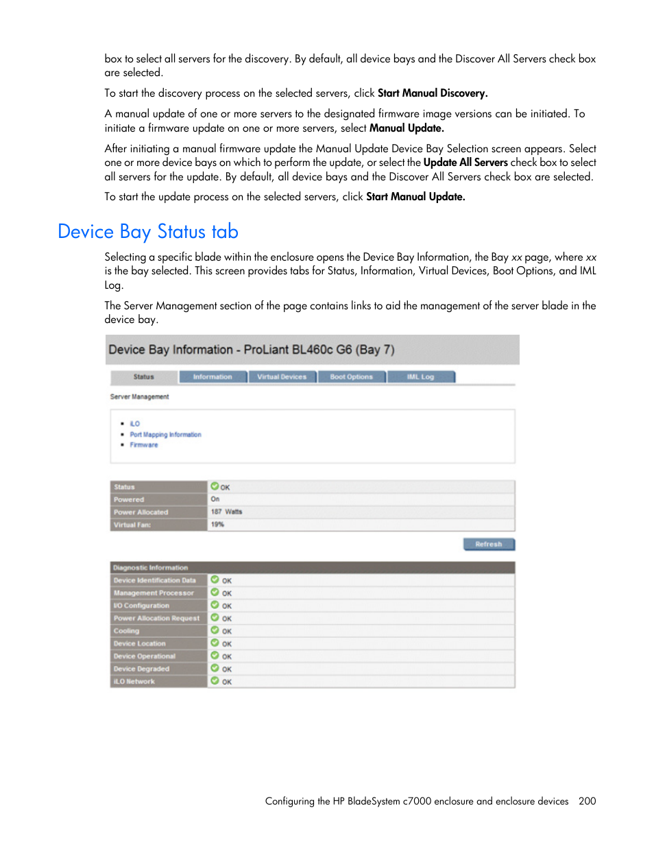 Device bay status tab | HP Onboard Administrator User Manual | Page 200 / 347