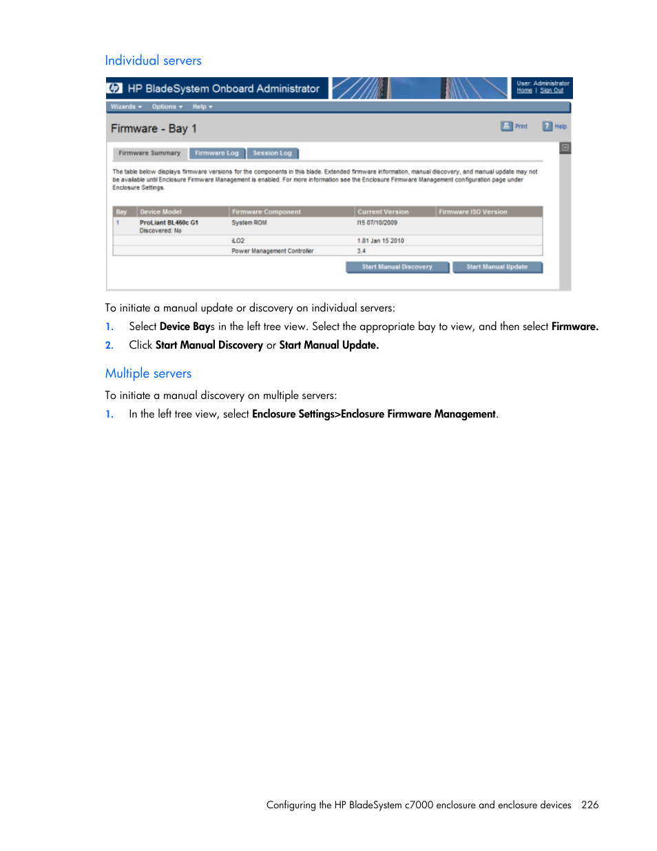 Individual servers, Multiple servers | HP Onboard Administrator User Manual | Page 226 / 347
