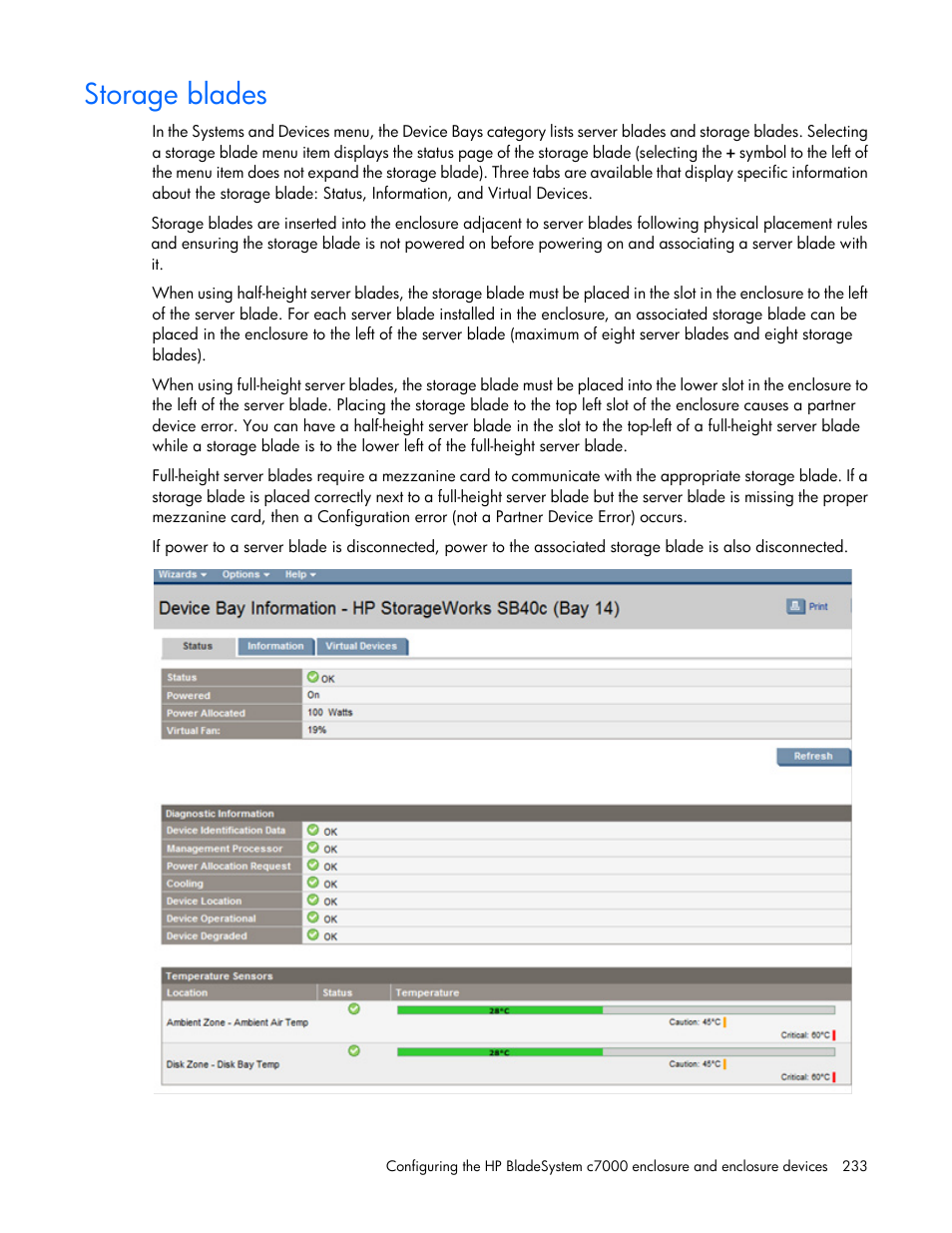 Storage blades | HP Onboard Administrator User Manual | Page 233 / 347