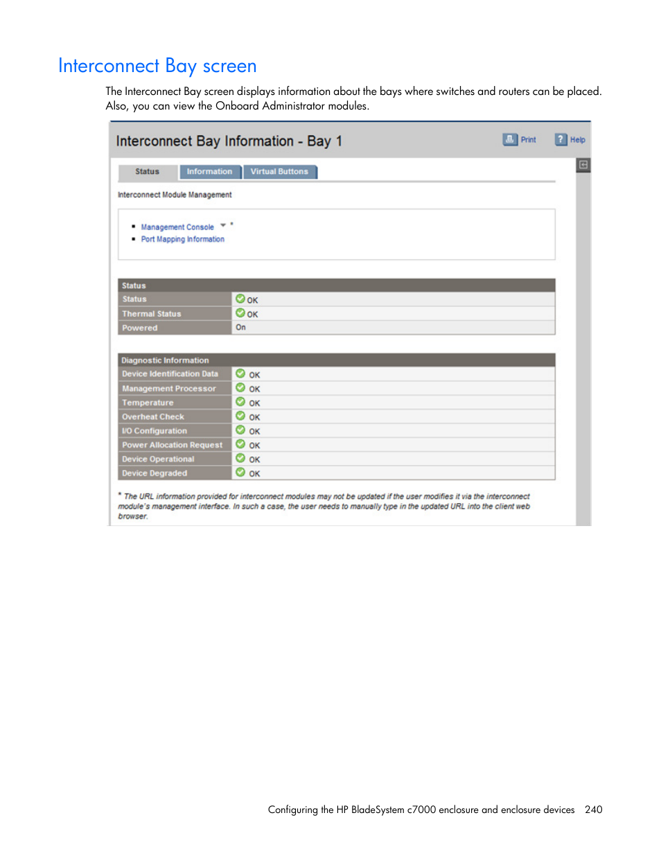 Interconnect bay screen | HP Onboard Administrator User Manual | Page 240 / 347