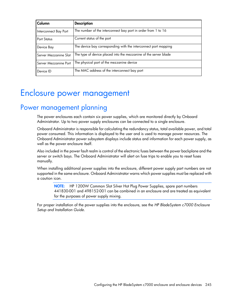 Enclosure power management, Power management planning | HP Onboard Administrator User Manual | Page 245 / 347