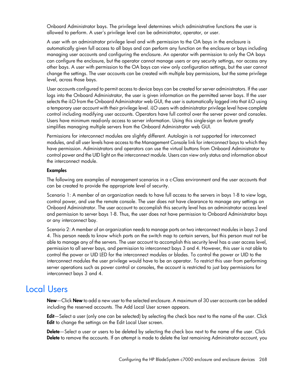 Local users | HP Onboard Administrator User Manual | Page 268 / 347