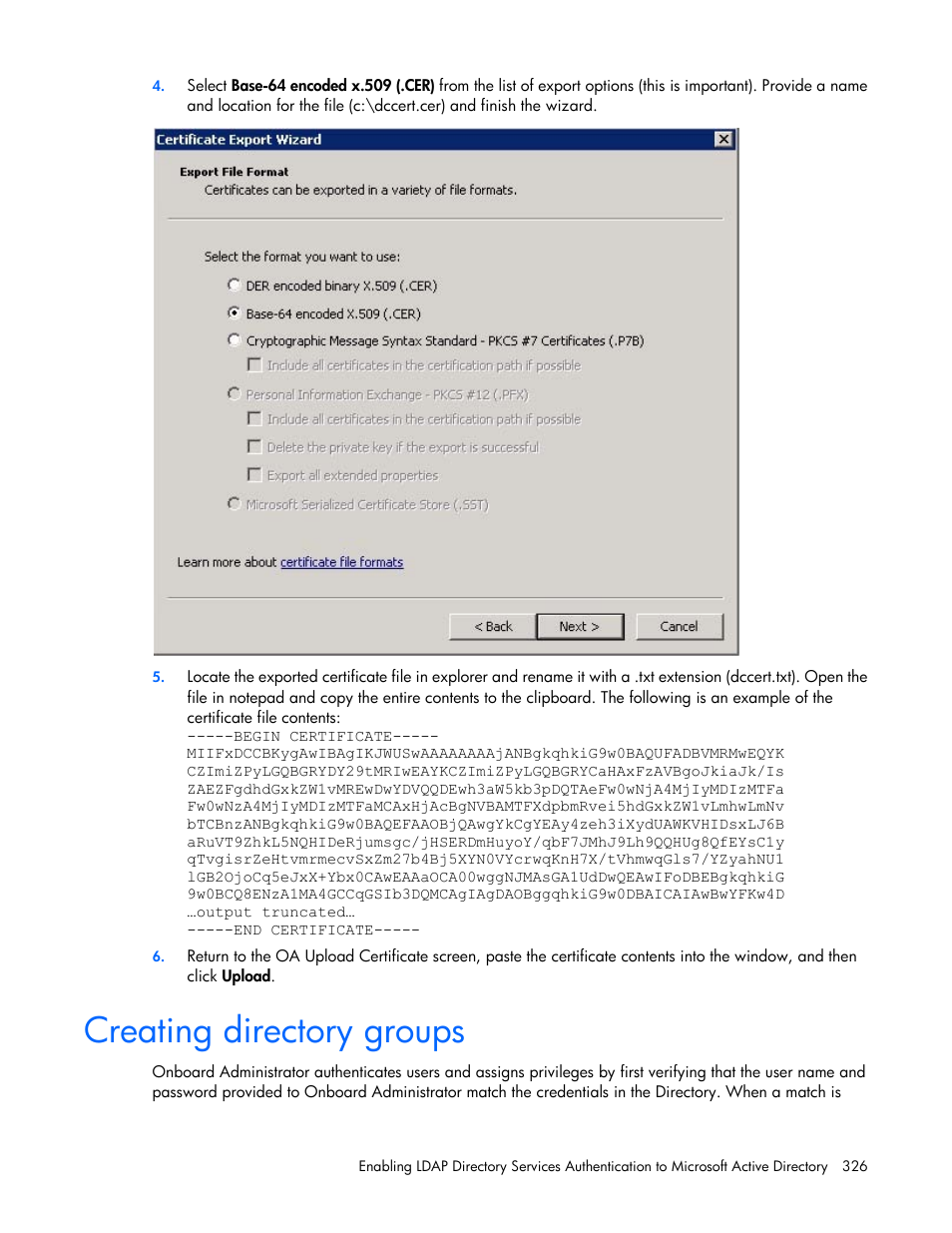 Creating directory groups | HP Onboard Administrator User Manual | Page 326 / 347