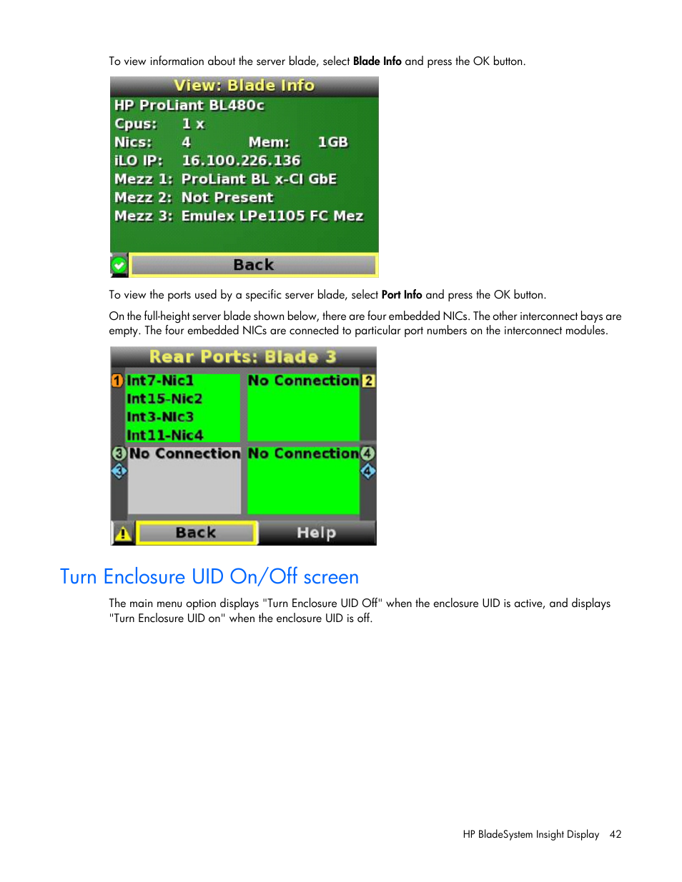 Turn enclosure uid on/off screen | HP Onboard Administrator User Manual | Page 42 / 347