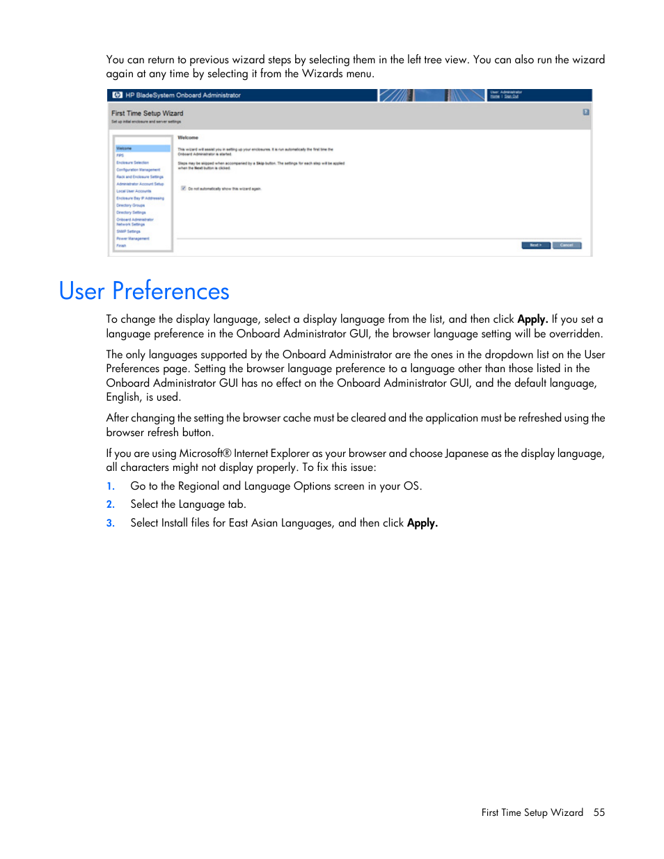 User preferences | HP Onboard Administrator User Manual | Page 55 / 347