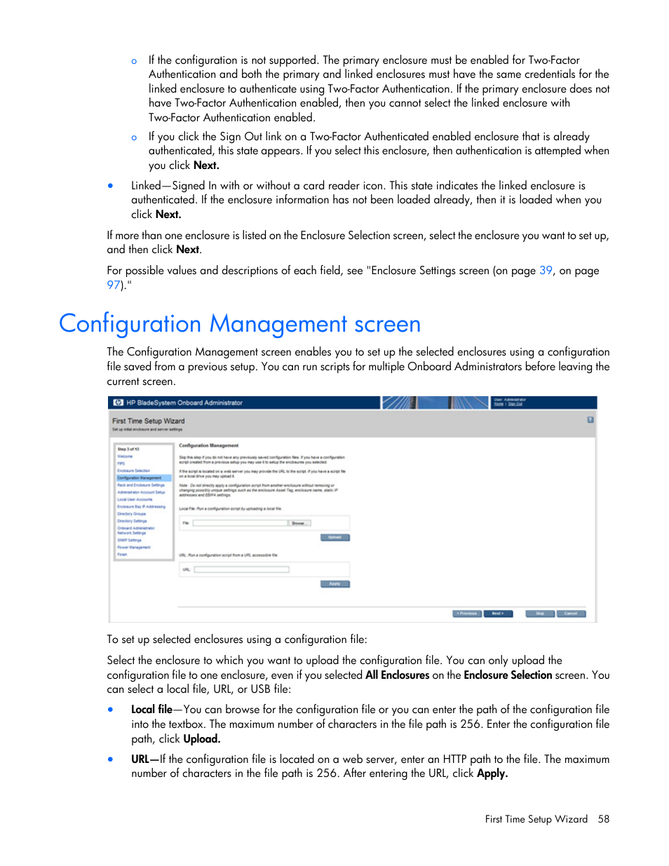 Configuration management screen | HP Onboard Administrator User Manual | Page 58 / 347