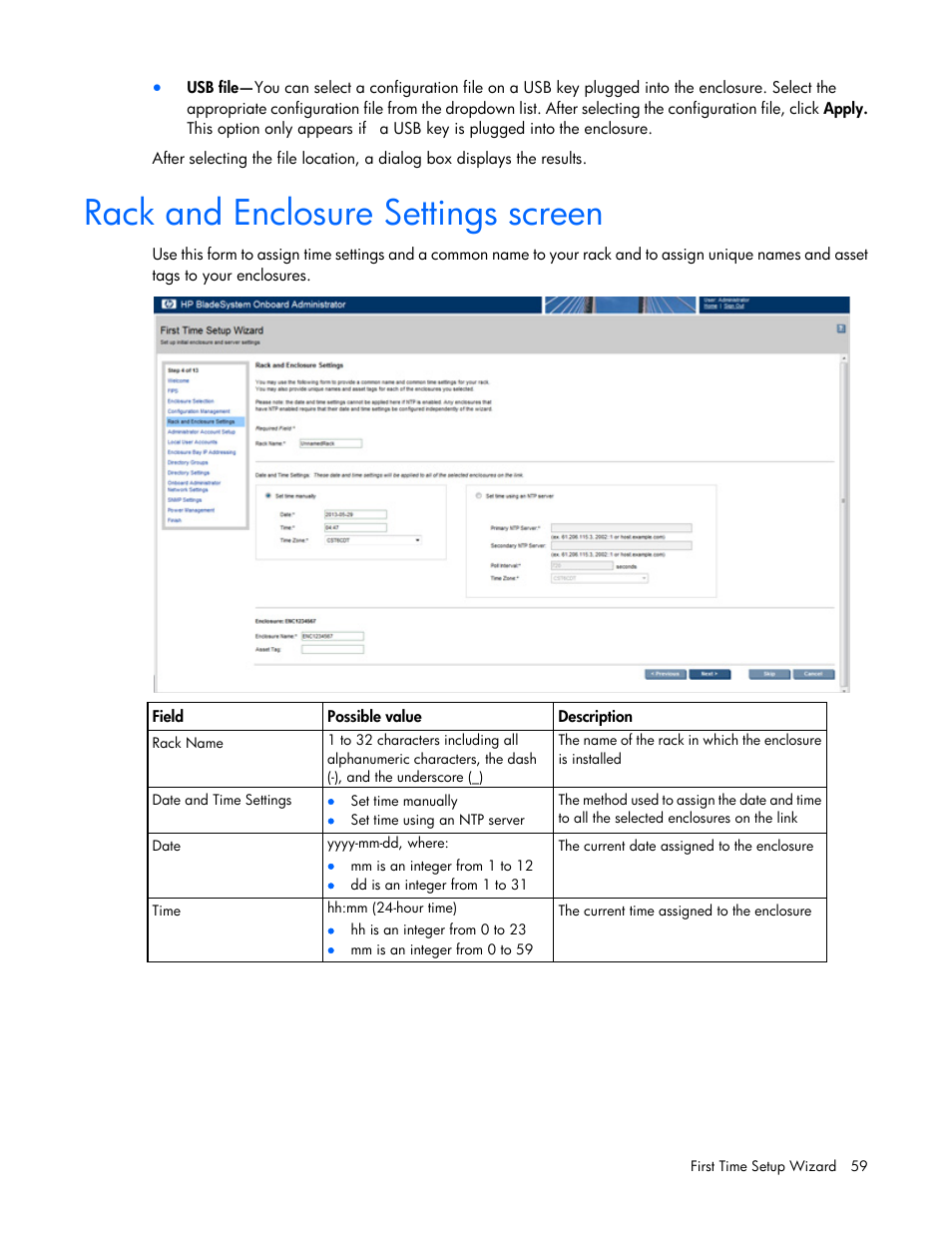 Rack and enclosure settings screen | HP Onboard Administrator User Manual | Page 59 / 347