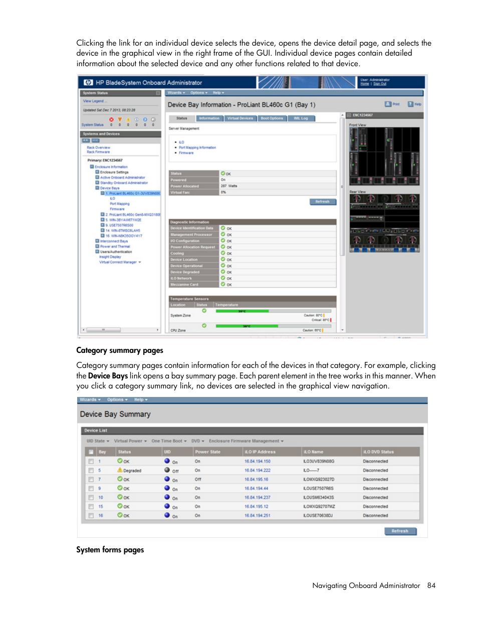 HP Onboard Administrator User Manual | Page 84 / 347