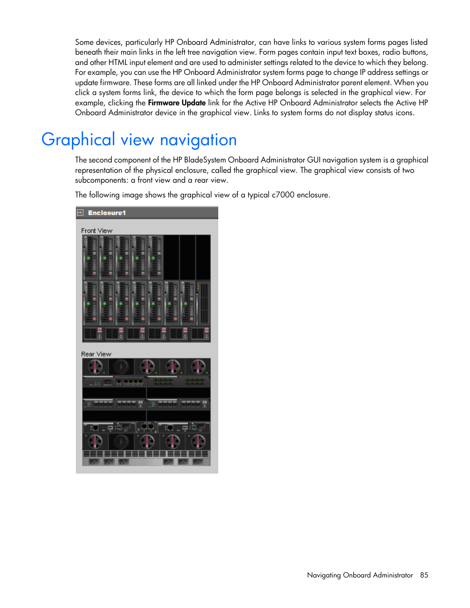 Graphical view navigation | HP Onboard Administrator User Manual | Page 85 / 347