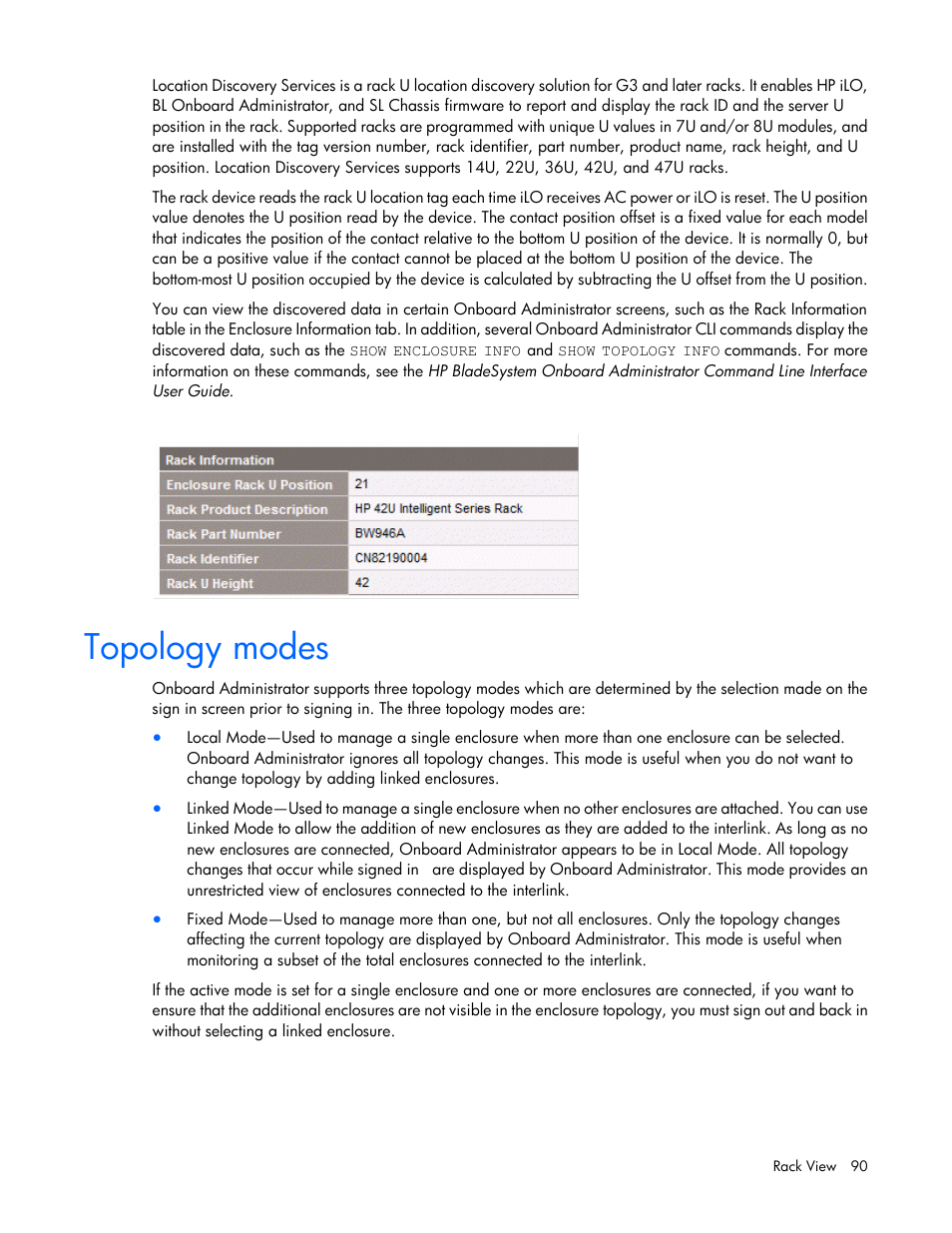 Topology modes | HP Onboard Administrator User Manual | Page 90 / 347