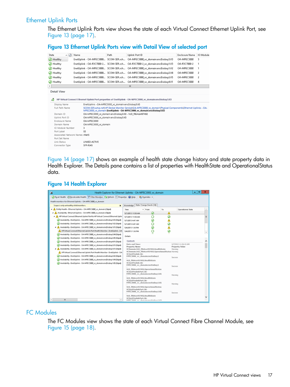 Ethernet uplink ports, Fc modules, Ethernet uplink ports fc modules | HP OneView for Microsoft System Center User Manual | Page 17 / 41