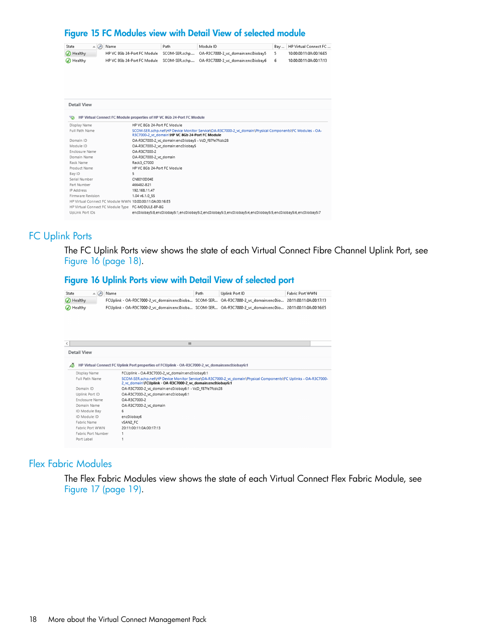 Fc uplink ports, Flex fabric modules, Fc uplink ports flex fabric modules | HP OneView for Microsoft System Center User Manual | Page 18 / 41