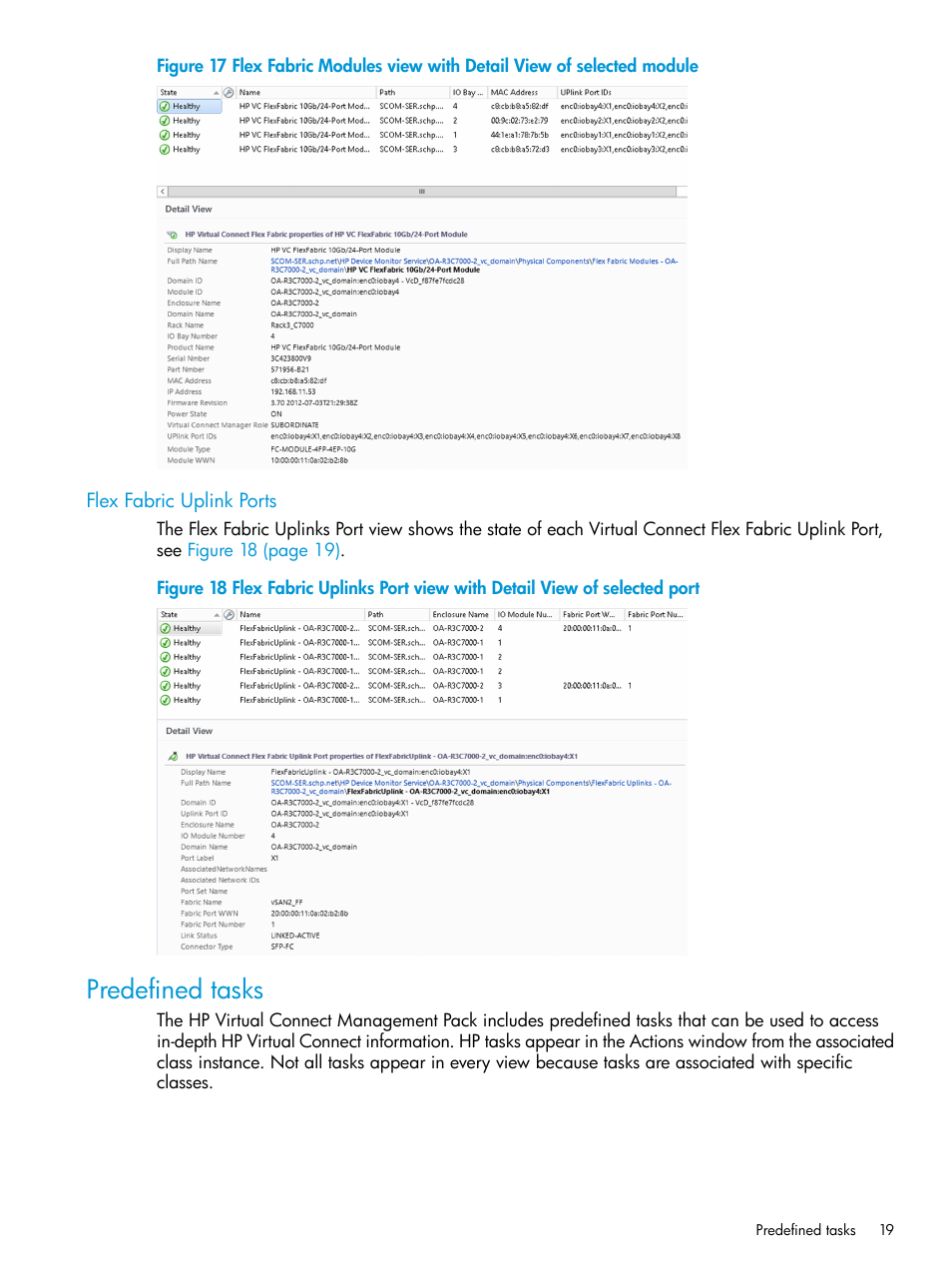 Flex fabric uplink ports, Predefined tasks | HP OneView for Microsoft System Center User Manual | Page 19 / 41