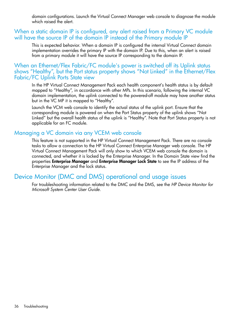 Managing a vc domain via any vcem web console | HP OneView for Microsoft System Center User Manual | Page 36 / 41