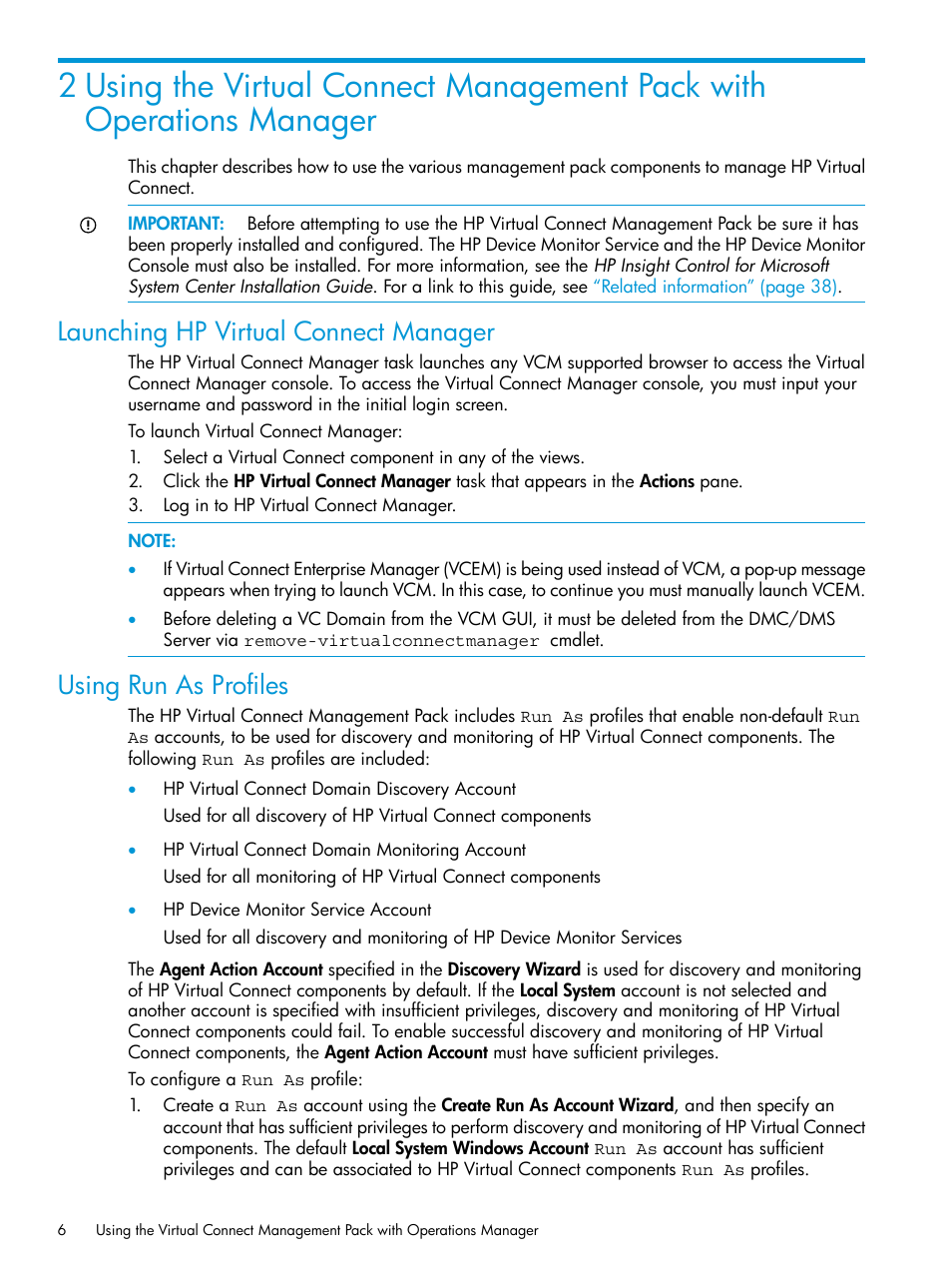 Launching hp virtual connect manager, Using run as profiles | HP OneView for Microsoft System Center User Manual | Page 6 / 41